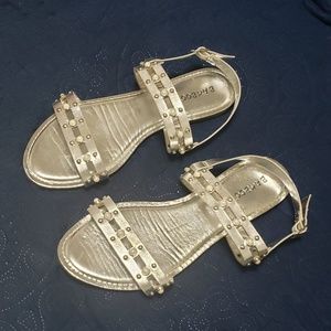 Silver double strap pearl sandals by Bamboo.